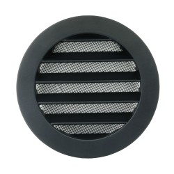 Schwarzes Metall-Lüftungsgitter Dalap AVD mit Insektenschutzgitter und Flansch, Ø 150 mm