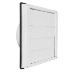 Weißes selbstschließendes Lüftungsgitter für die Fassade Dalap GM 125 RFNW, 180x180 mm / Ø 125 mm